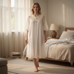 Vintage 1950’s Vanity Fair Cream Lace Chemise Peignoir Set